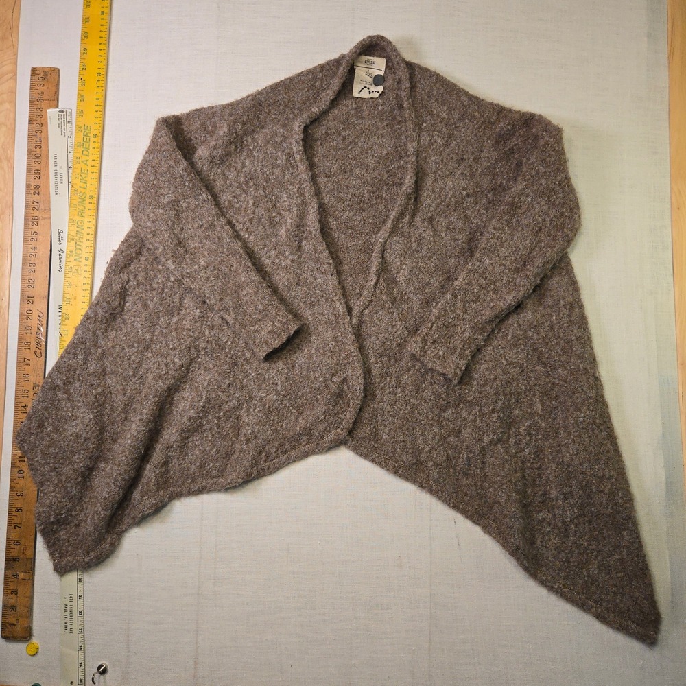 Evisu  Alpaca Wool Blend Knit Cardigan Sweater 2 Womens Brown Asymmetrical Drape
